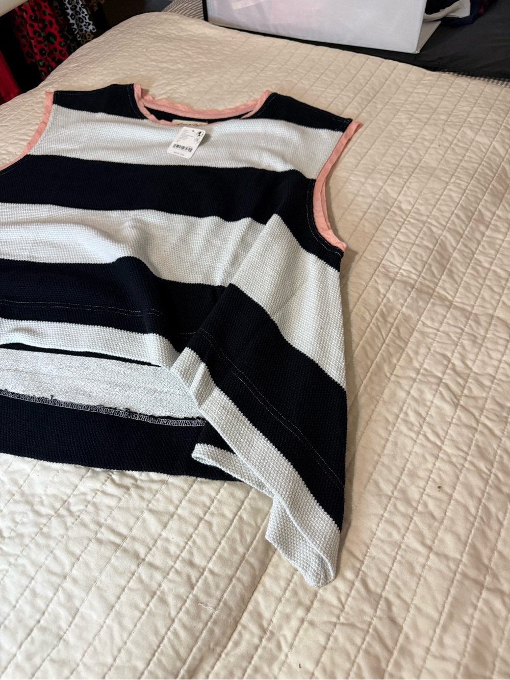 Free People Black and White Striped with peach trim Sleeveless Knit Tank